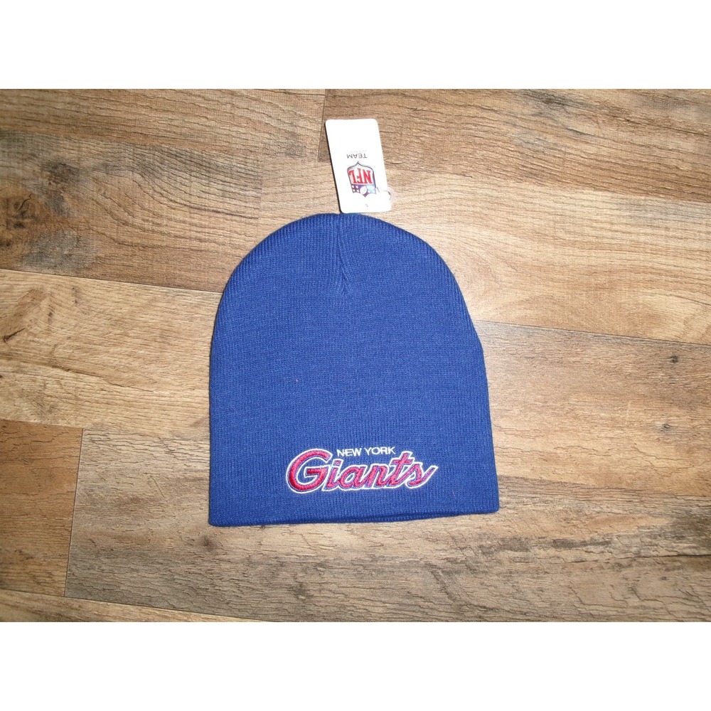 NEW YORK GIANTS BEANIE KNIT TOBOGGAN SCRIPT WINTER Y2K 00S HAT CAP VINTAGE J1